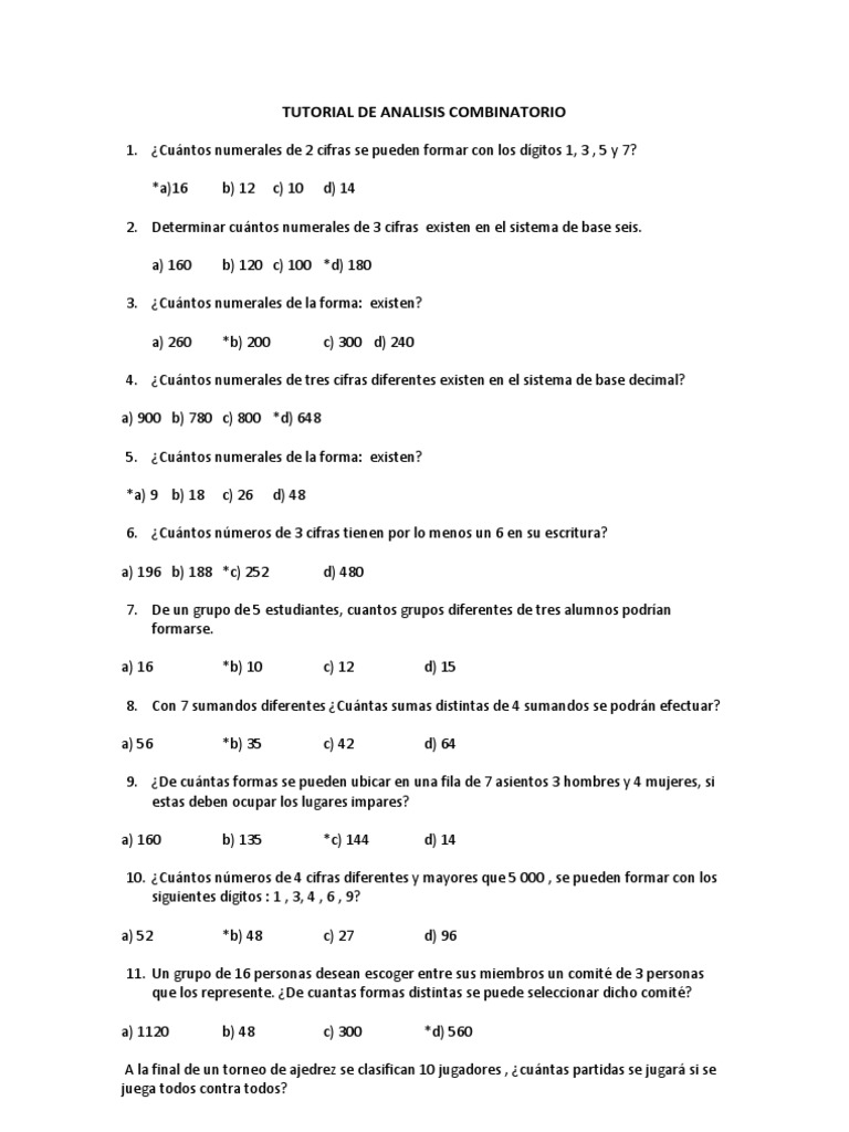 Ejercicios de Análisis Combinatorio | PDF