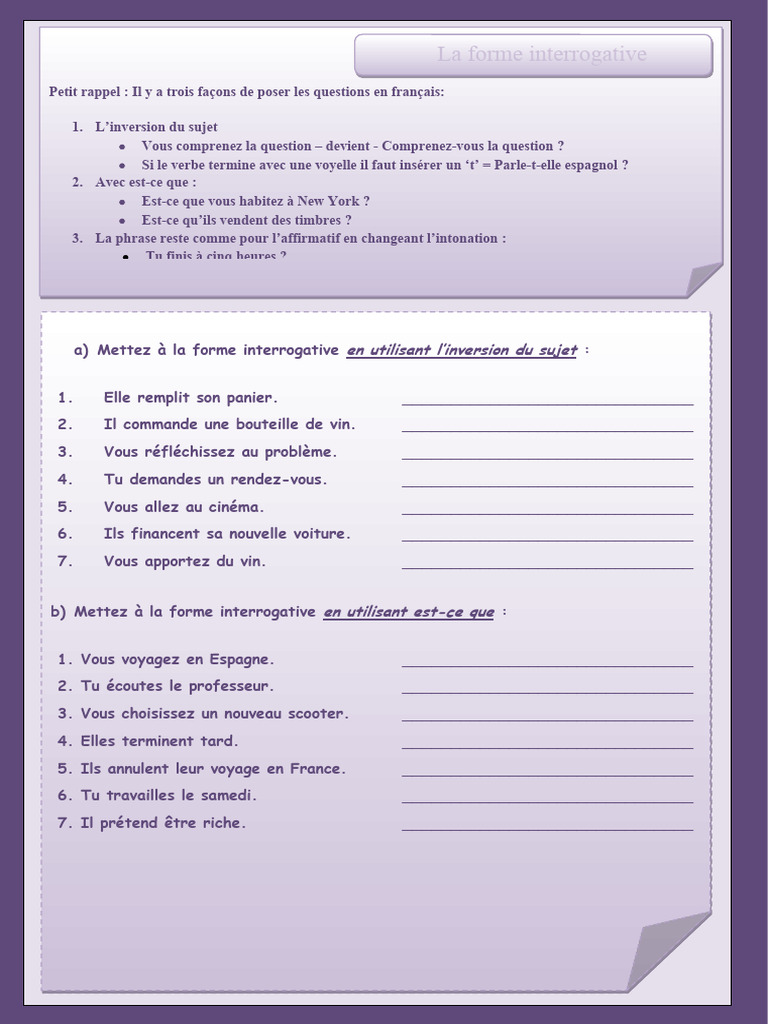 Formes interrogatives en français | PDF | Grammaire | Linguistique