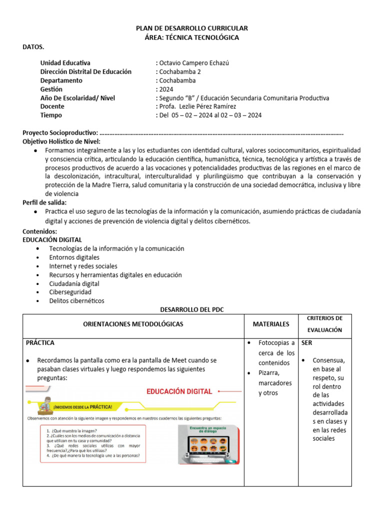 Plan de Desarrollo Curricular 2024 | PDF | Números | Número racional