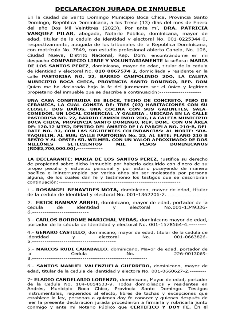 Modelo de Declaracion Jurada de Inmueble | PDF | República Dominicana ...