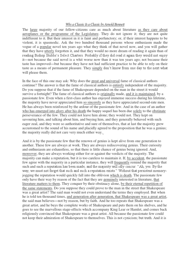Why a classic is a classic by arnold bennett pdf william