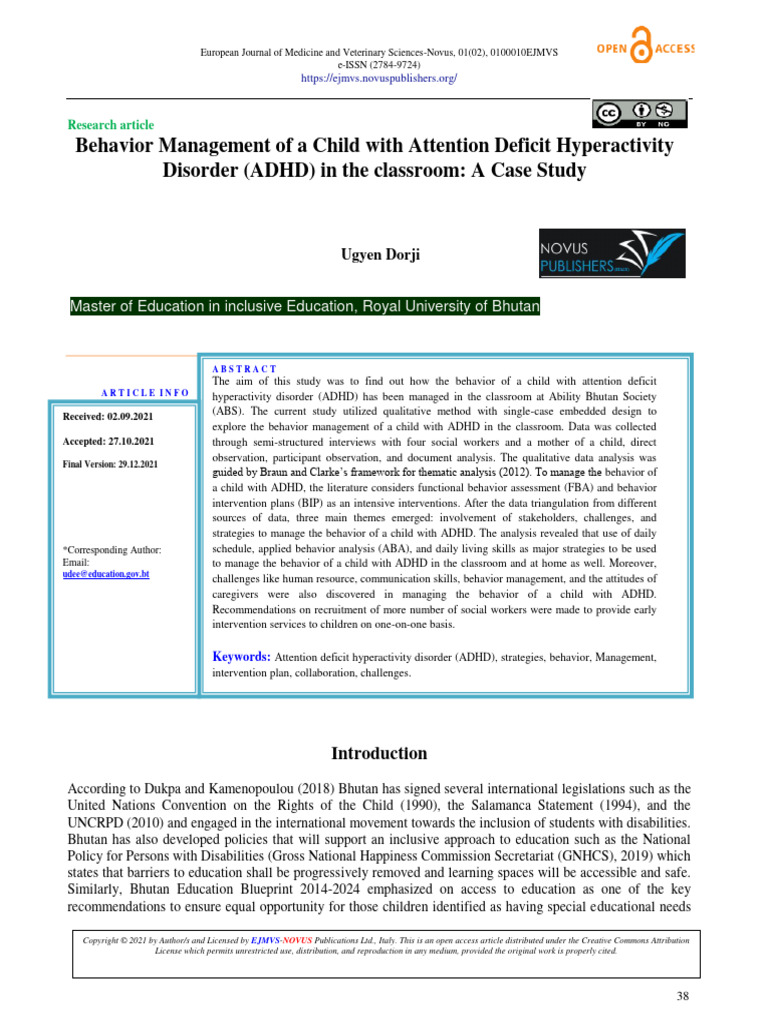Behavior Management of A Child With ADHD in The Classroom - A Case ...