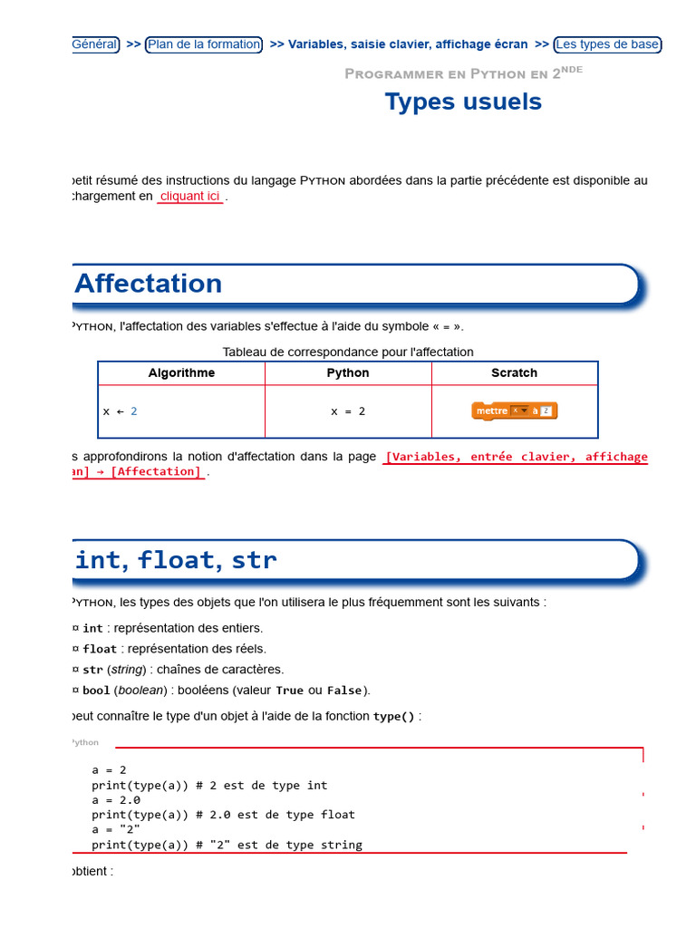 Introduction aux types en Python | PDF | Python (Langage de ...