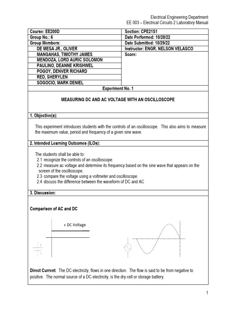 Measuring DC and Ac Voltage With An Oscilloscope Download Free PDF Voltage Alternating Current