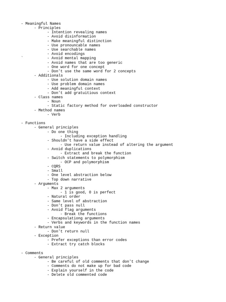 Clean code bullet points pdf method computer programming class