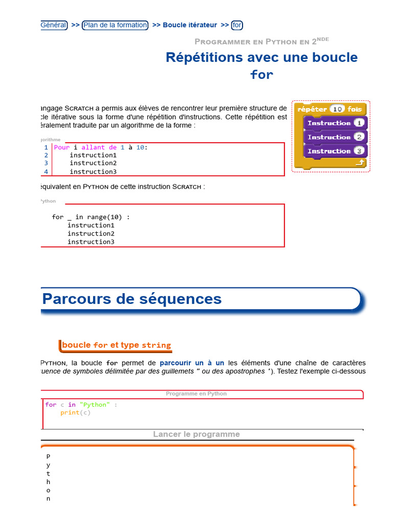 31-Boucle For Formation UPO - Python en Classe de Seconde | PDF ...