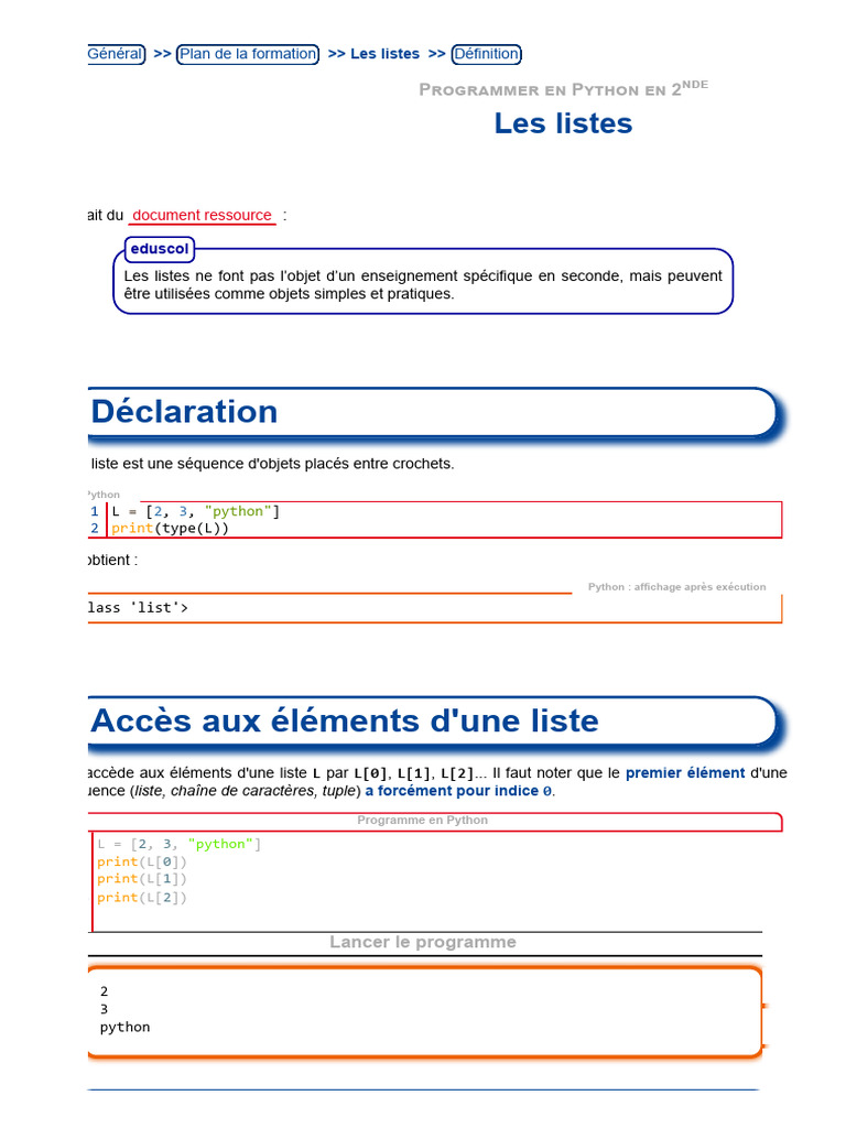 37-Les Listes - Formation UPO - Python Pour La Classe de Seconde | PDF ...