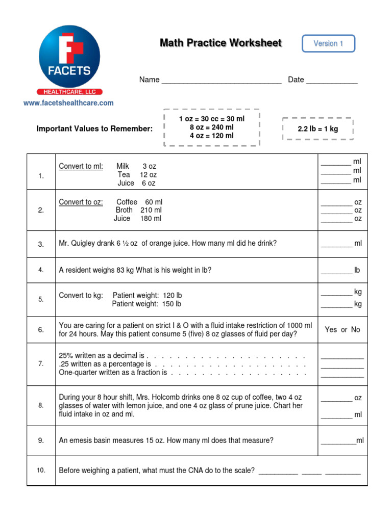 Intake and Output Calculation Practice | PDF | Meal | Drink