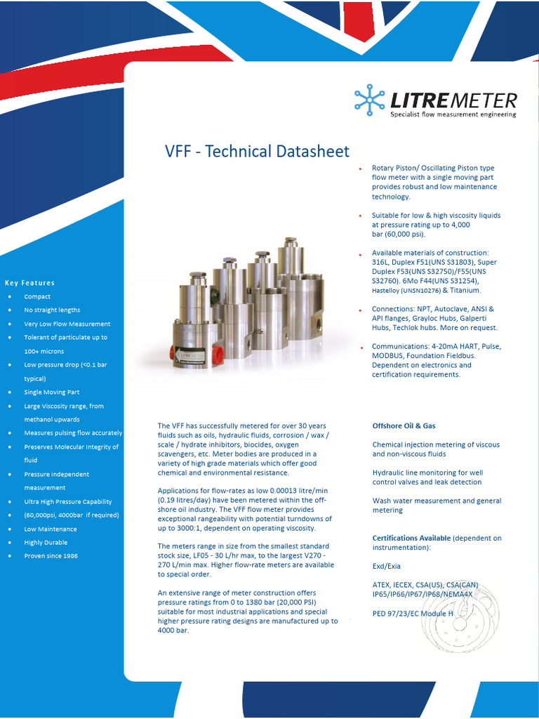 VFF Technical Datasheet REV A7 | PDF | Flow Measurement | Soft Matter