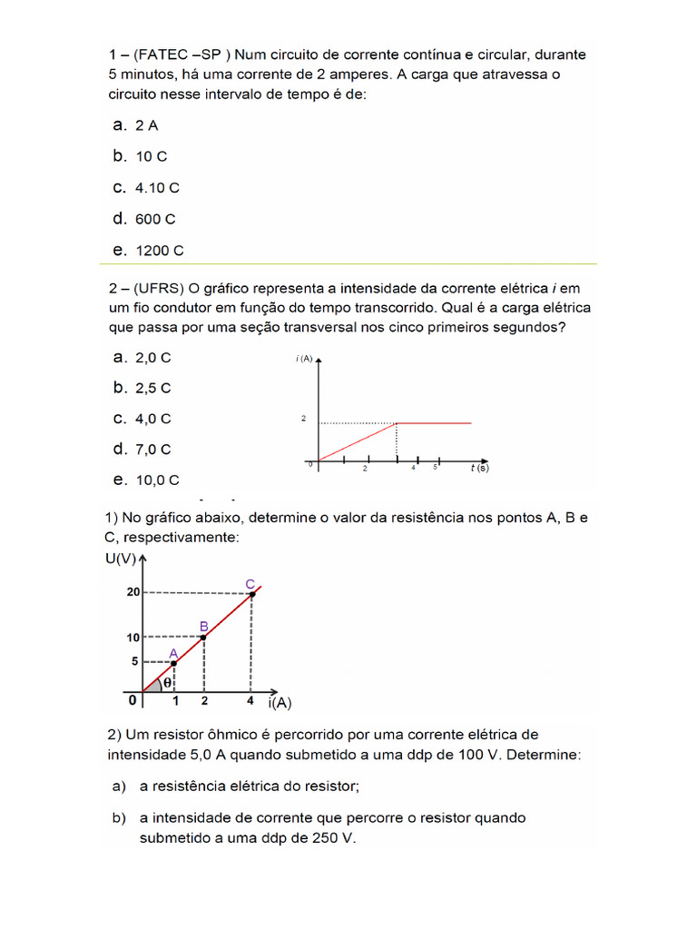 Exercicios 1 Lei de Ohm | PDF