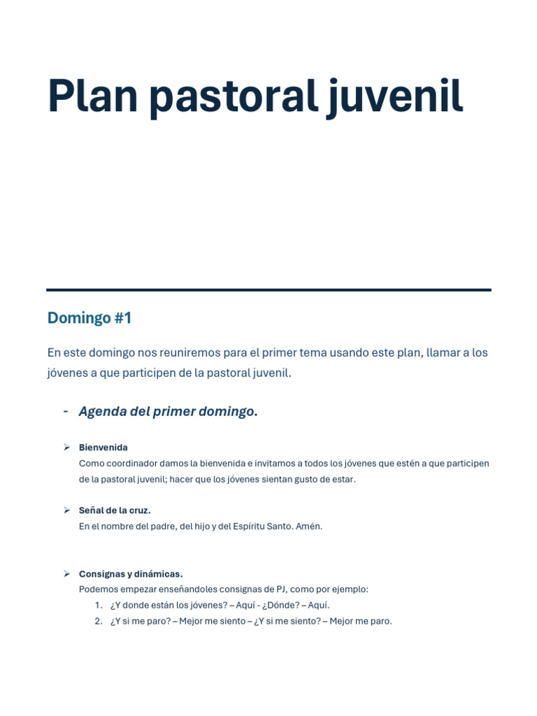 Plan Pastoral Juvenil: Primer Domingo | PDF | Iglesia Católica | Oración