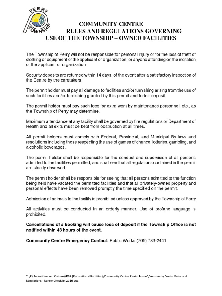 Community Centre Rules and Regulations | PDF | Refrigerator | Sink