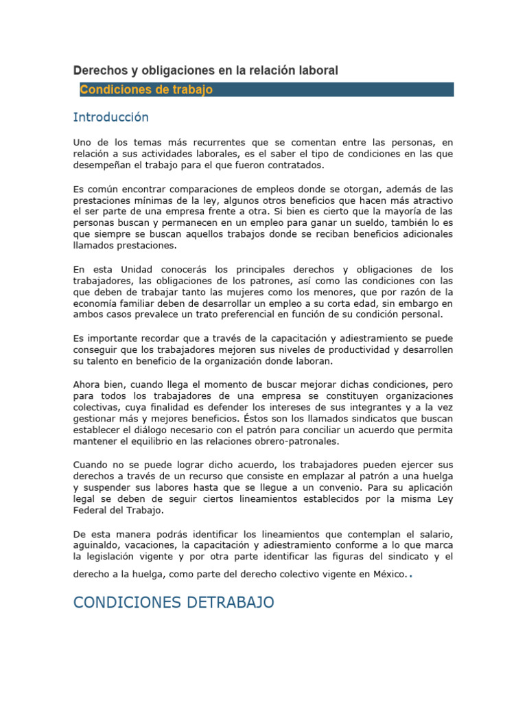 Derechos y obligaciones laborales en México | PDF | Derecho laboral ...