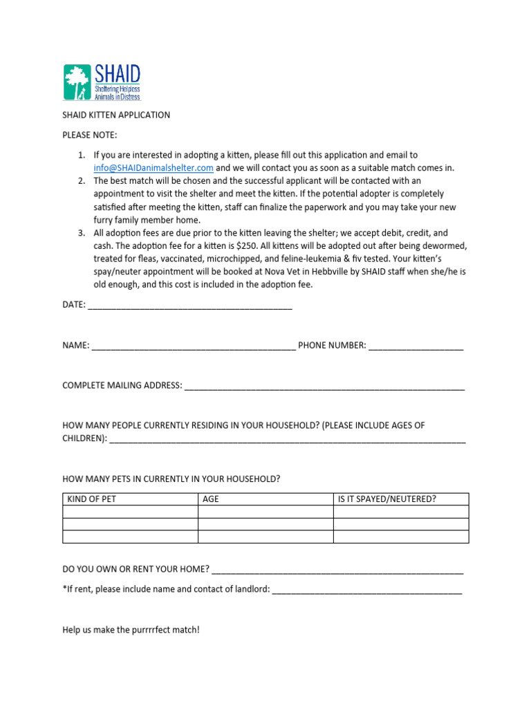 Kitten Application 2020 | PDF | Cats