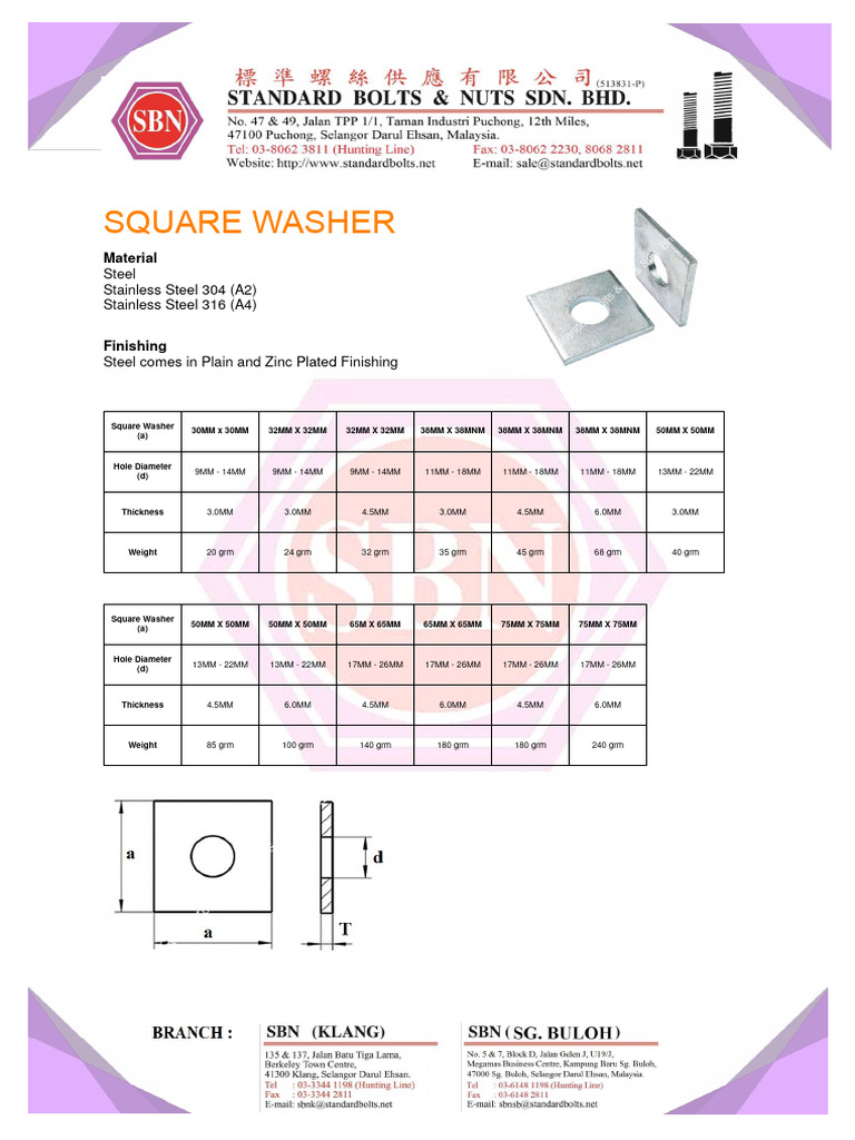 Catalog Square Washer | PDF