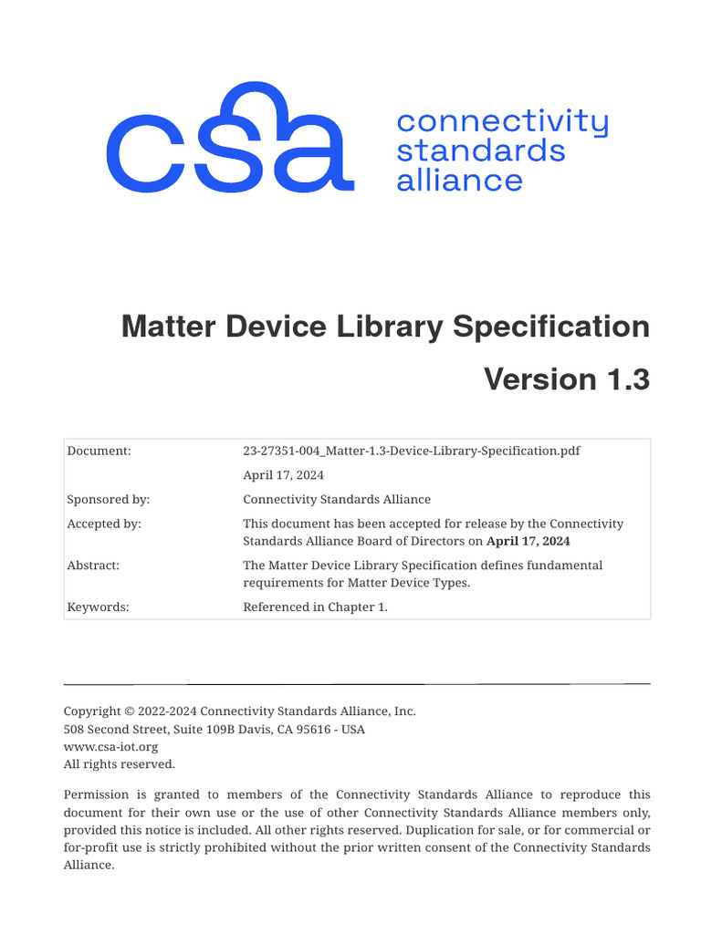 Matter 1 3 device library specification pdf copyright
