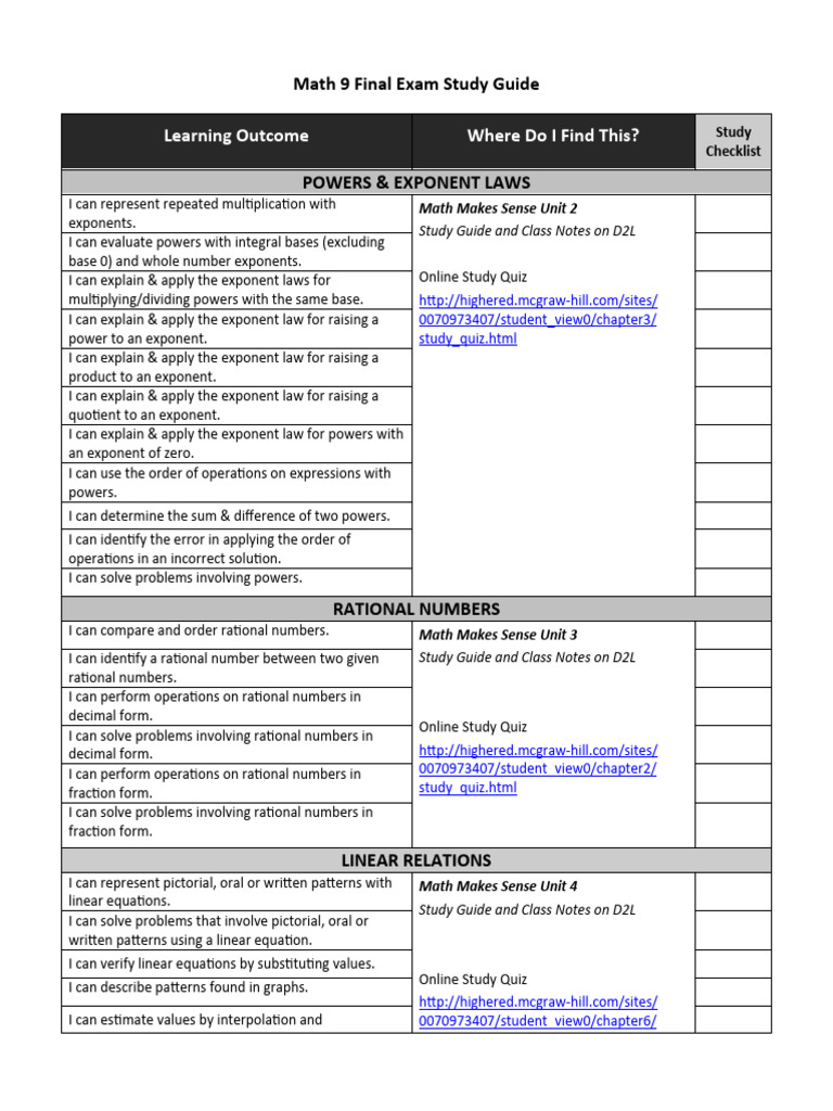 Math 9 Final Exam Review | PDF | Equations | System Of Linear Equations
