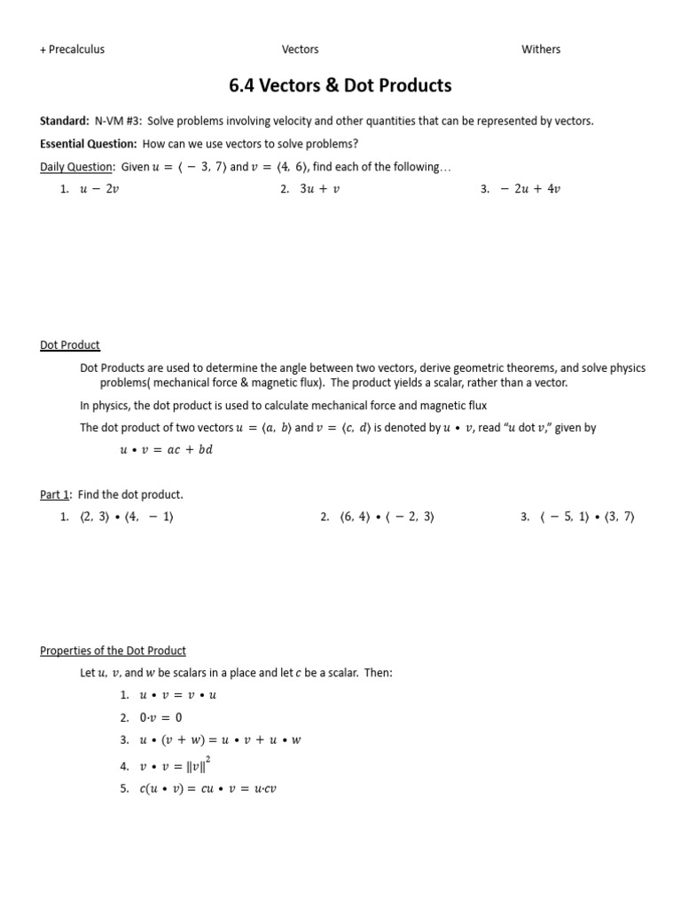 Dot Product Calculation Guide | PDF
