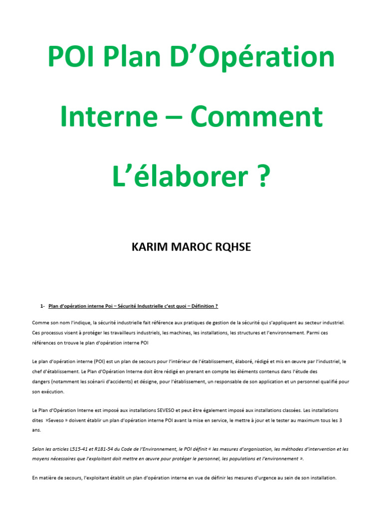 Élaboration du Plan d'Opération Interne | PDF