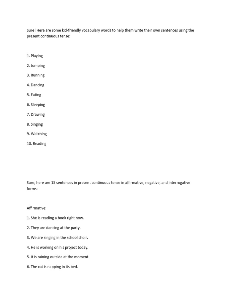Kid-Friendly Present Continuous Examples | PDF | Home & Garden