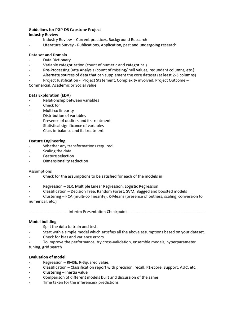 Capstone Project Guidelines for Data Science | PDF | Regression ...