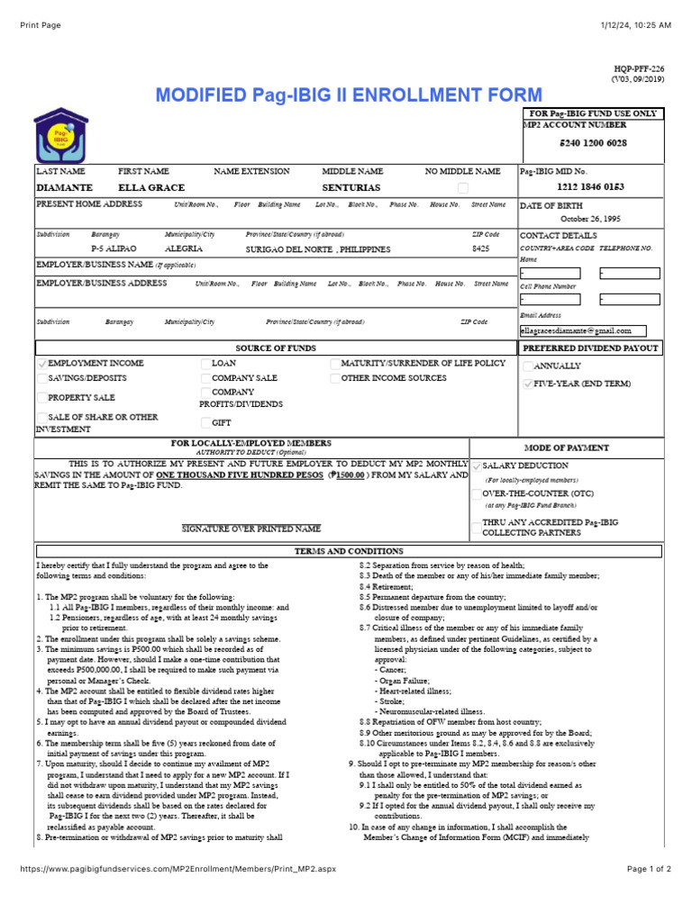 Pag-IBIG MP2 Enrollment Form | PDF | Business | Government Finances
