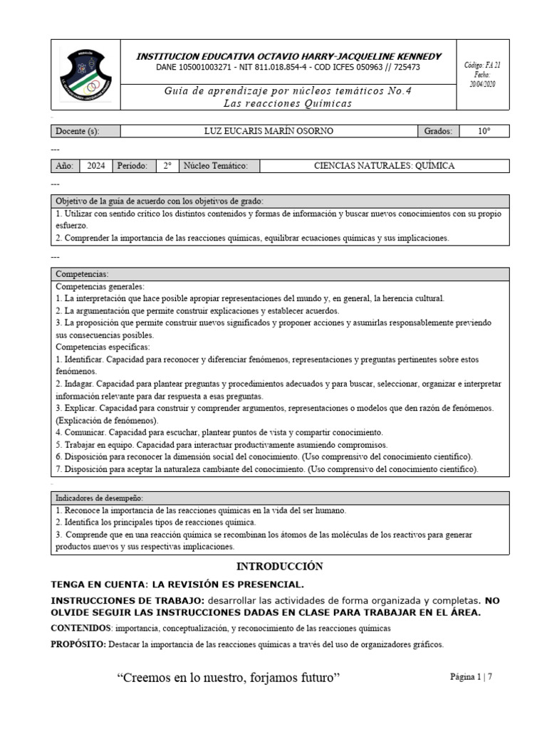 Guã A 4. Quã Mica 10â° 2024 Descargar gratis PDF Química