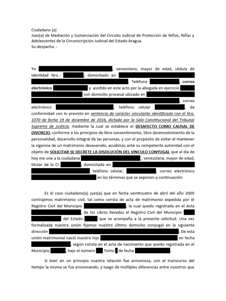 Modelo de Divorcio Por Desafecto-1 | PDF | Divorcio | Justicia