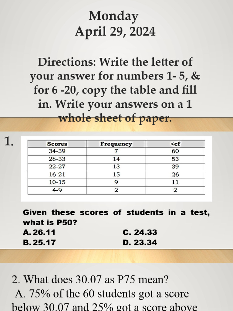 Solving problems involving measures of position pdf percentile