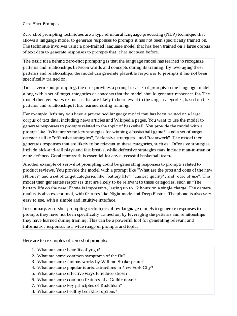 Zero Shot Prompt Booklet | PDF | Human Communication