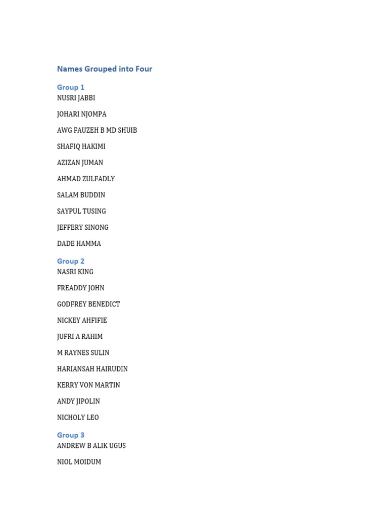 Grouped Names List by Category | PDF | Sports & Recreation