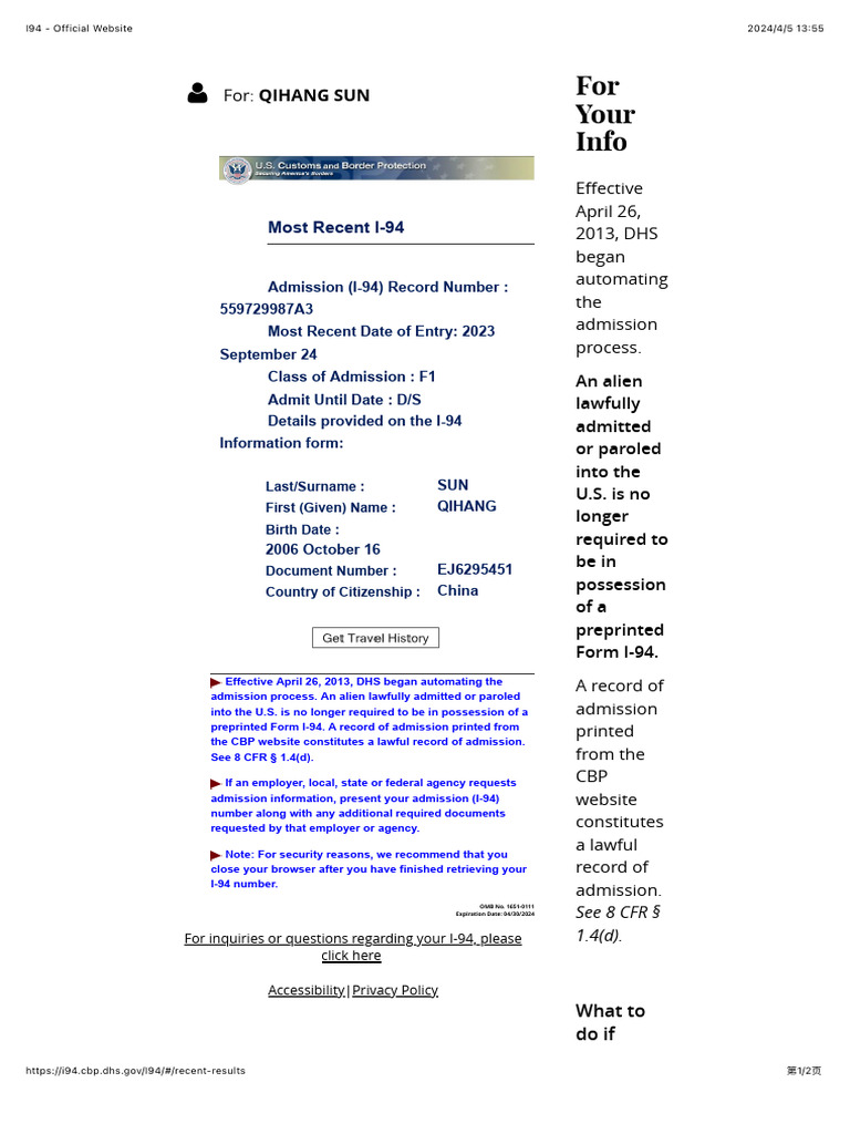 I94 Official site Download Free PDF Federal Government Of The United States The