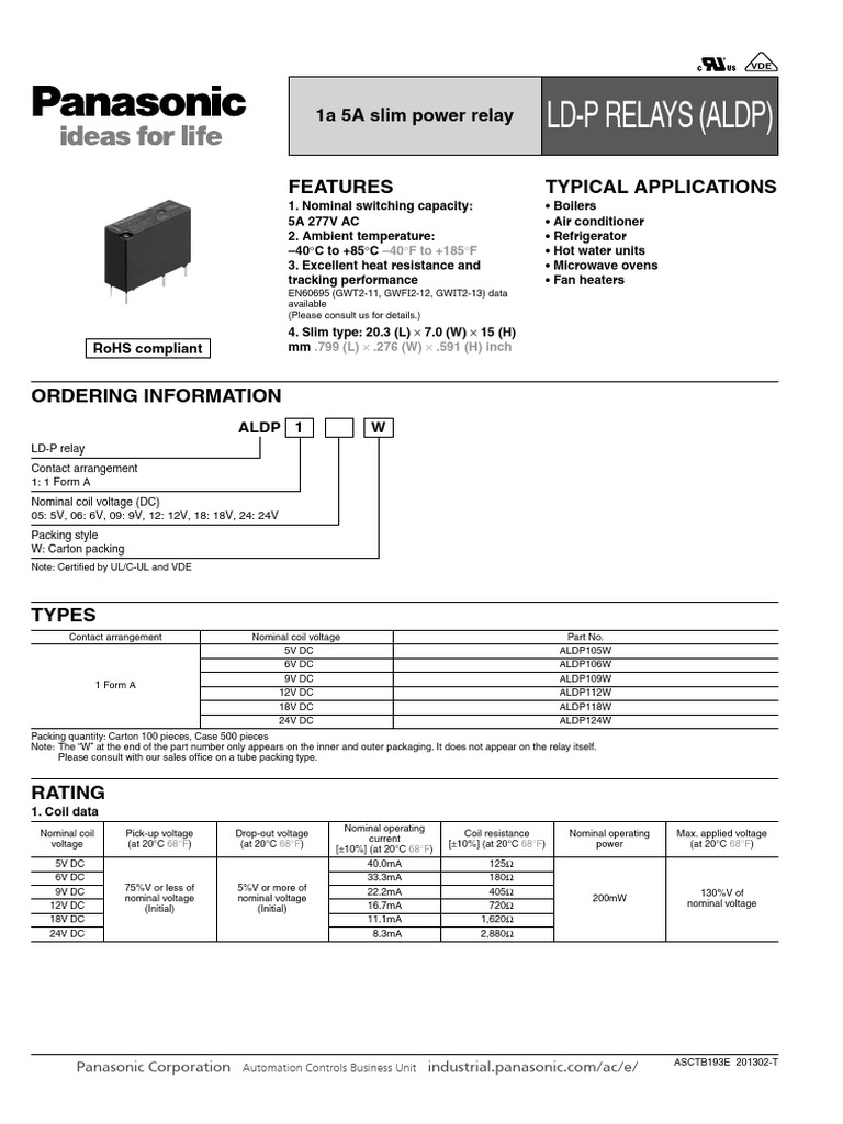 Panasonic LD-P Slim Power Relays | PDF | Electrical Resistance And ...