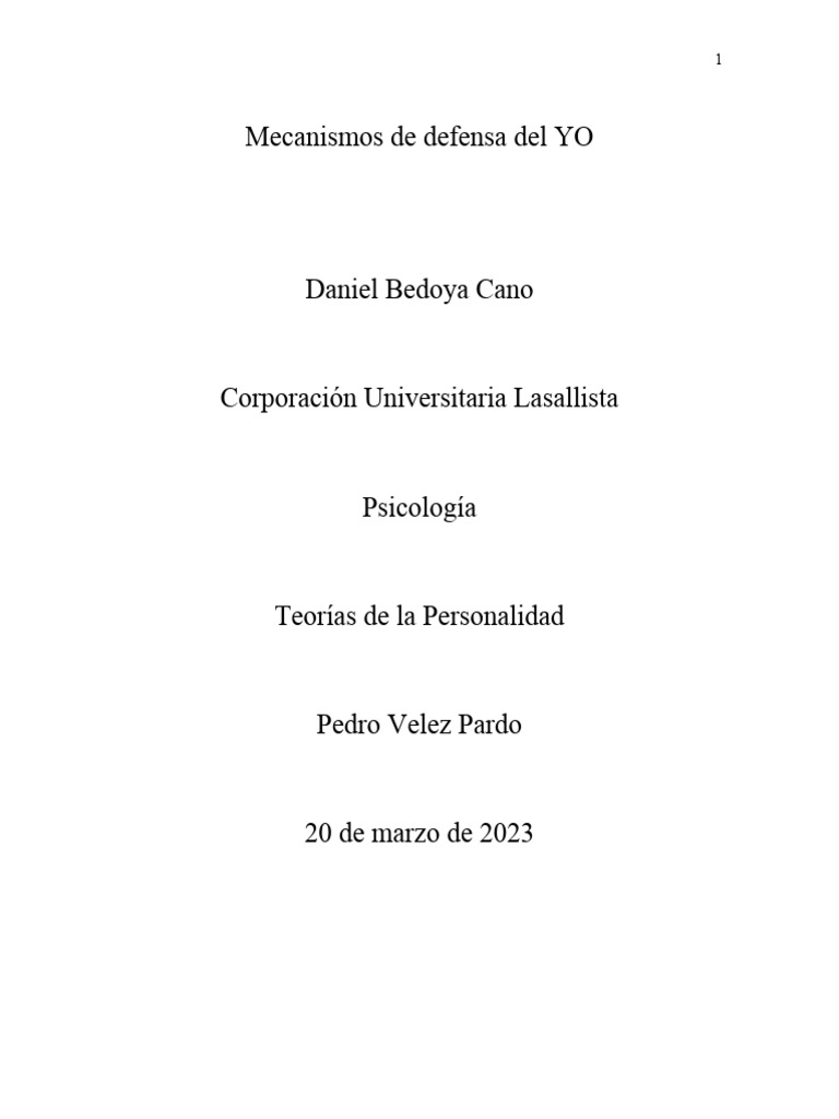 Mecanismos de Defensa del Yo | PDF | Carné de identidad | Teoría ...
