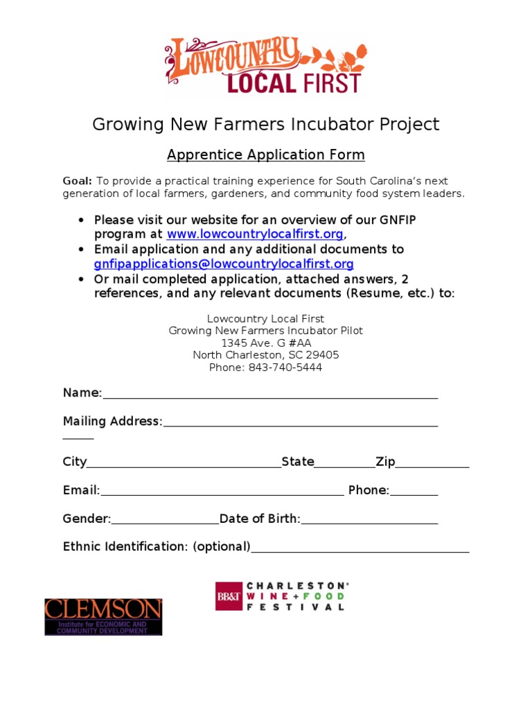 Growing New Farmers Incubator Project: Apprentice Application Form ...