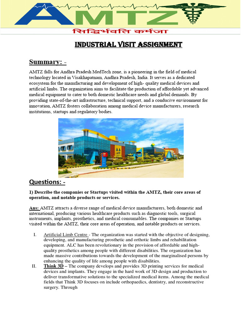 Industrial Visit Assignment-1 | PDF | Startup Company | Small Business ...