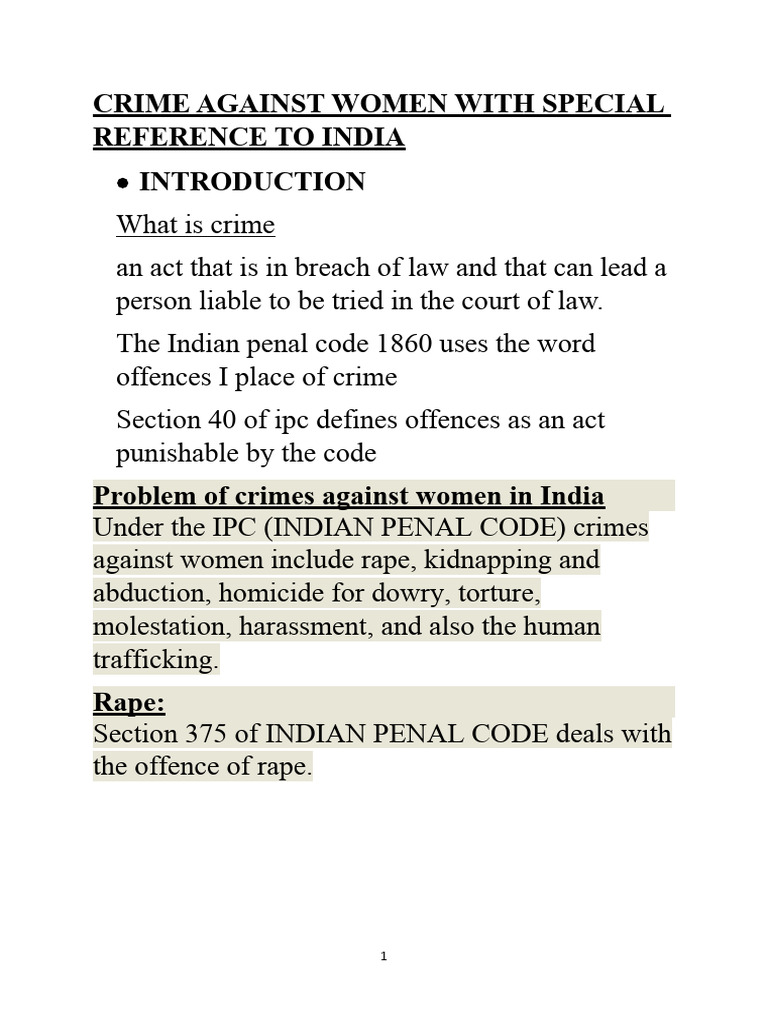 Crime Against Women With Special Reference To India | PDF | Sexual ...