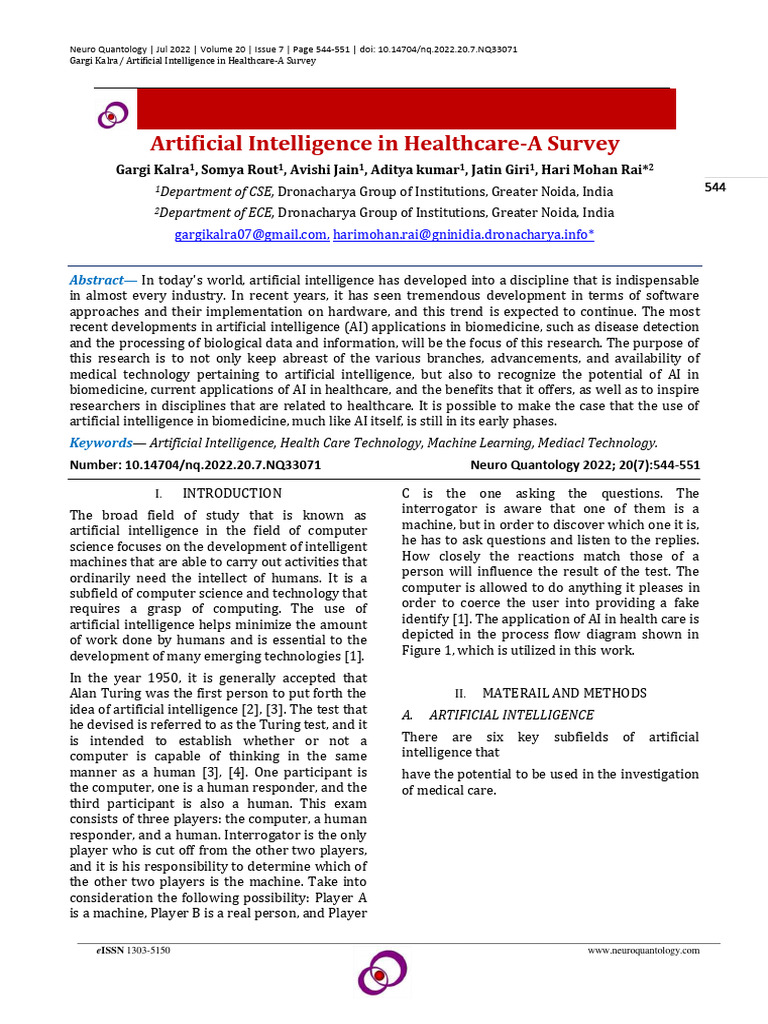 AI Applications in Healthcare Survey | PDF | Artificial Intelligence ...