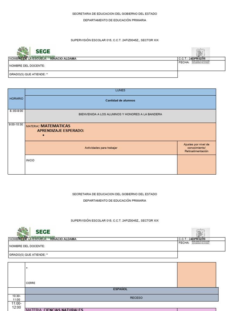 Formato de Planeacion | Descargar gratis PDF | Escuelas | Educación ...