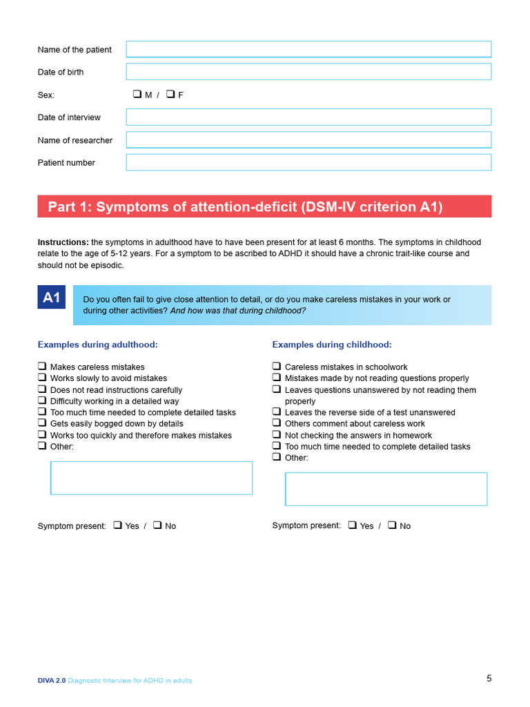 DIVA 2.0 ADHD Assessment Guide | PDF | Attention Deficit Hyperactivity ...