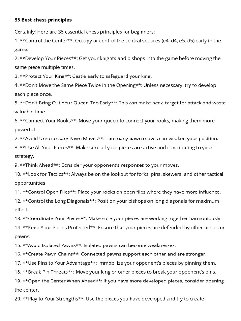 35 Essential Chess Principles for Beginners | PDF | Chess Strategy ...