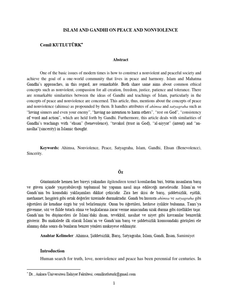 Islam and Gandhi On Peace and Nonviolen | PDF | Nonviolence | Ahimsa