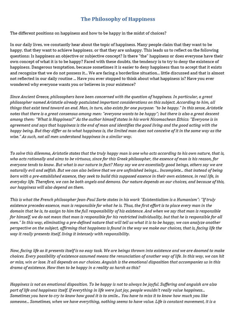 Which Aspect of the Definition of Happiness Gives the Impression-Philosophical Analysis