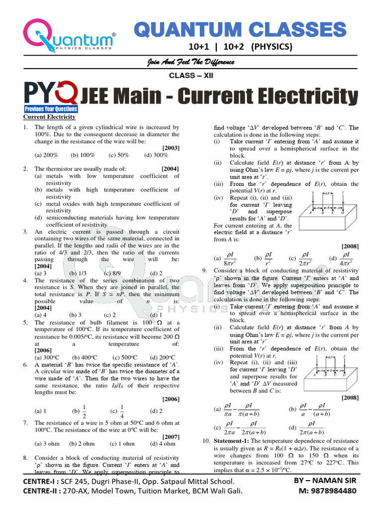Current Electricity Concepts and Problems | PDF | Series And Parallel ...