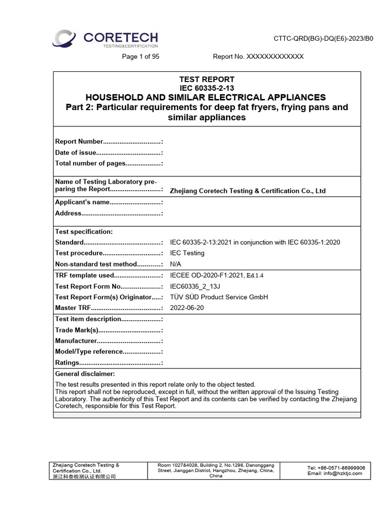 Cttc qrd bg dq e6 2023 iec 60335 2 13 trf pdf mains