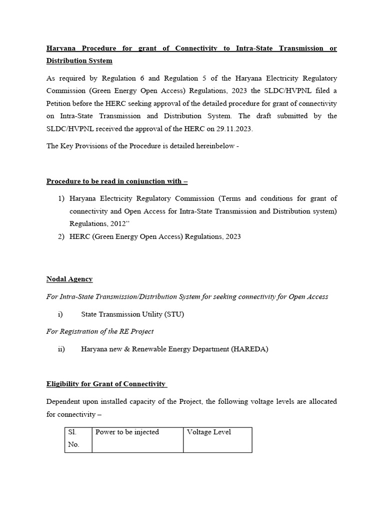 Intra-State Connectivity Procedure in Haryana | PDF | Electric Power ...