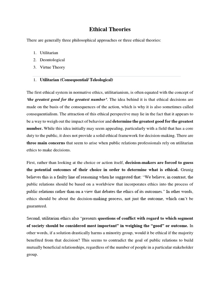 Ethical Theories Pdf Virtue Ethics Utilitarianism