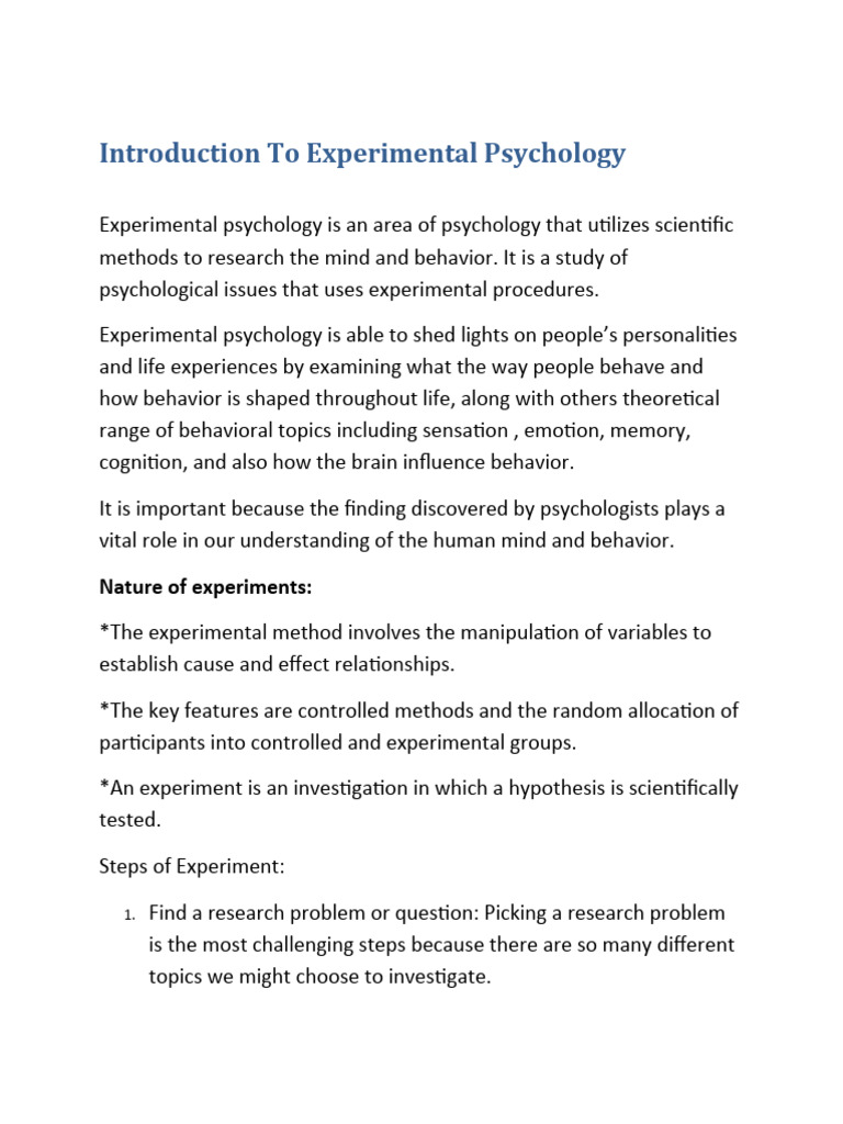 Overview of Experimental Psychology | PDF | Experiment | Psychology