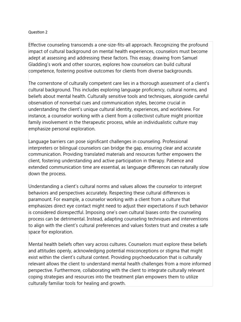 Cultural Competence in Counseling | PDF | Psychotherapy | Mental Health