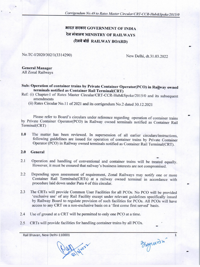 Cor 49 - Operation of Container Trains by Private Container Operator ...